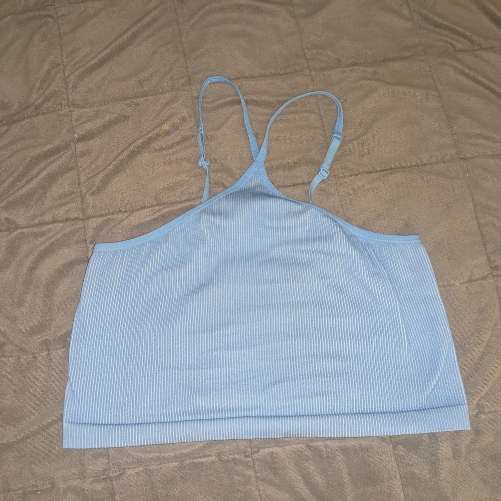 Colsie Blue and Gray Ribbed Top